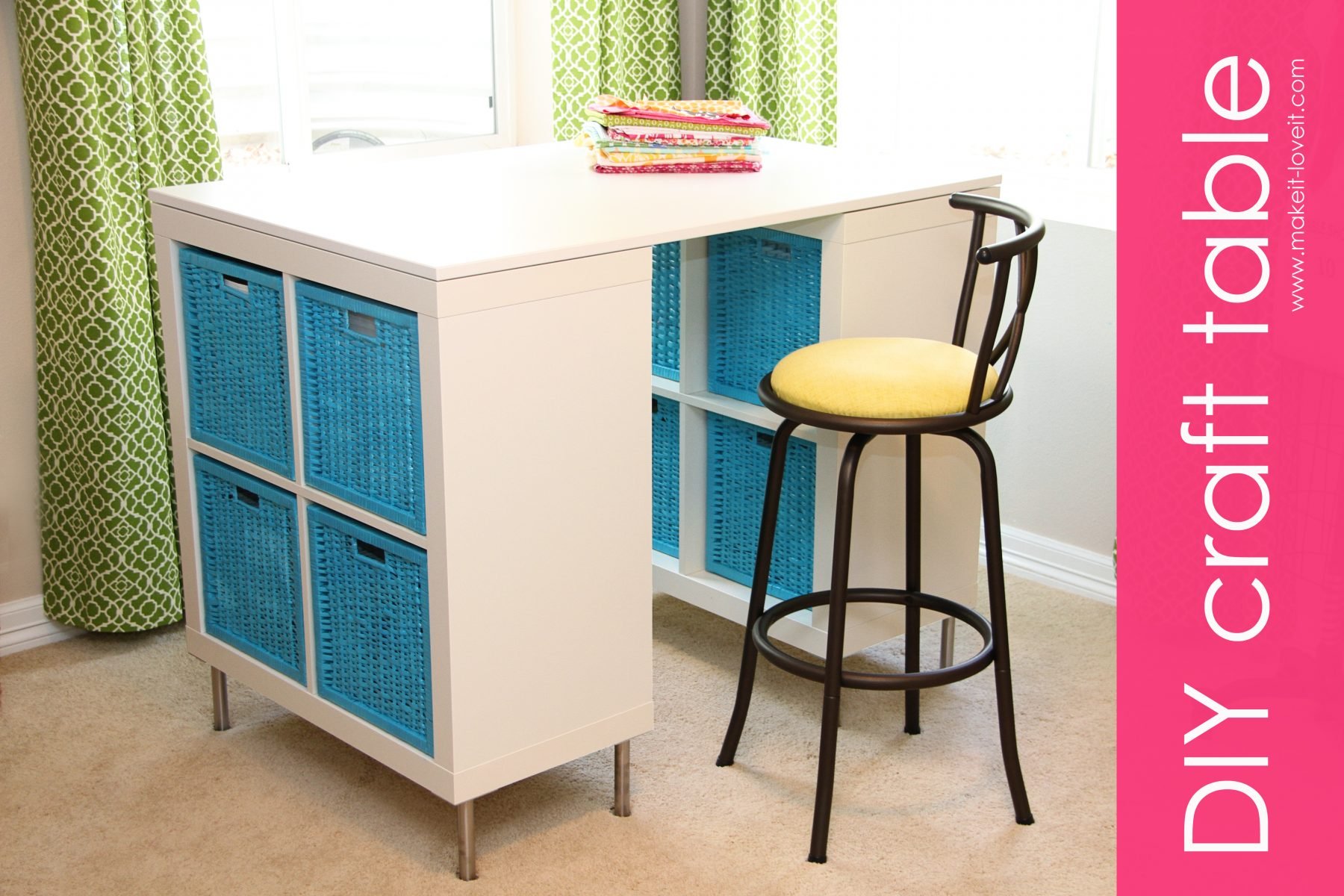 Make a counter height Craft Table (from 2 shelves, a table top