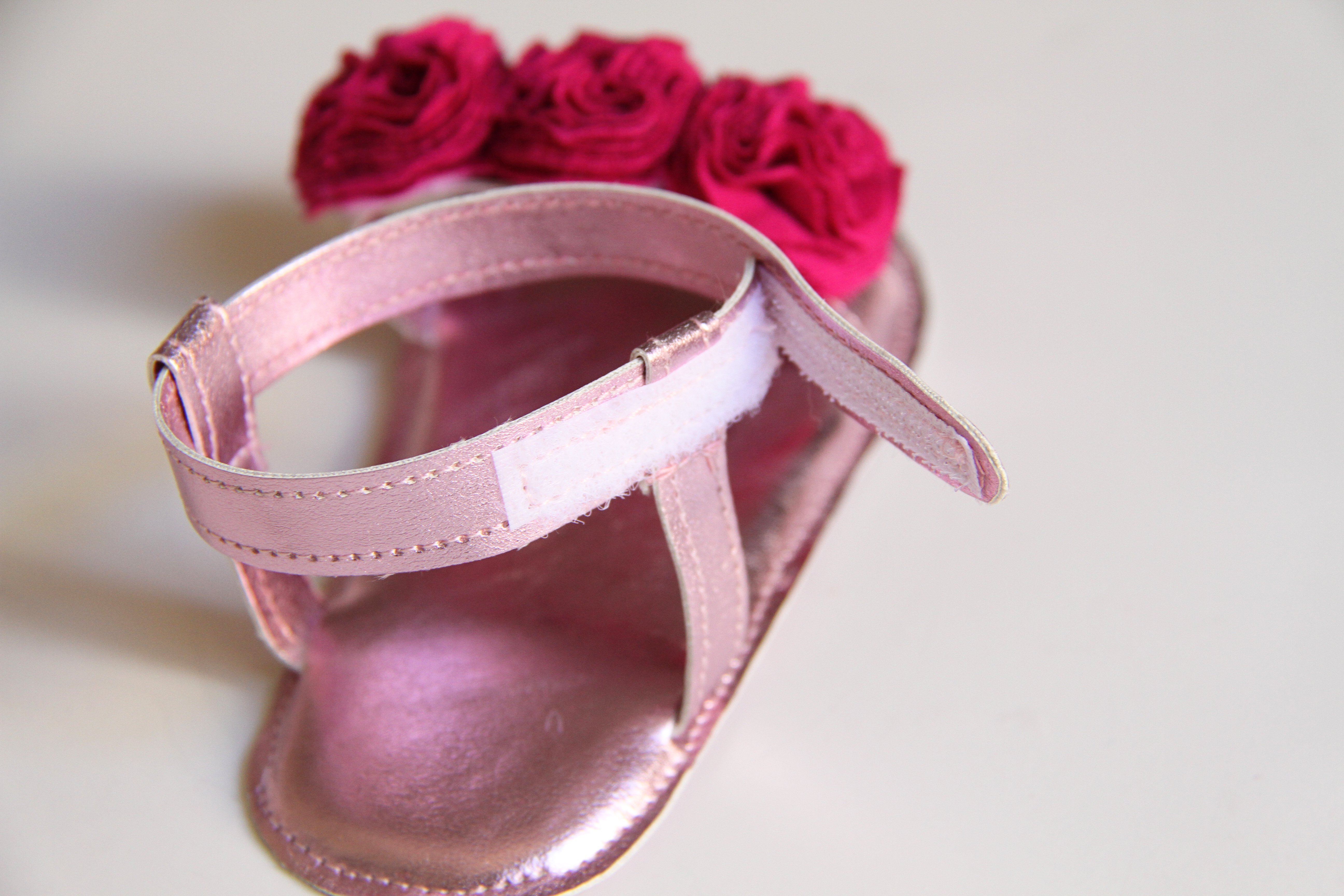 Leather Sandals with Hook-and-Loop Strap, for Baby Girls - rose