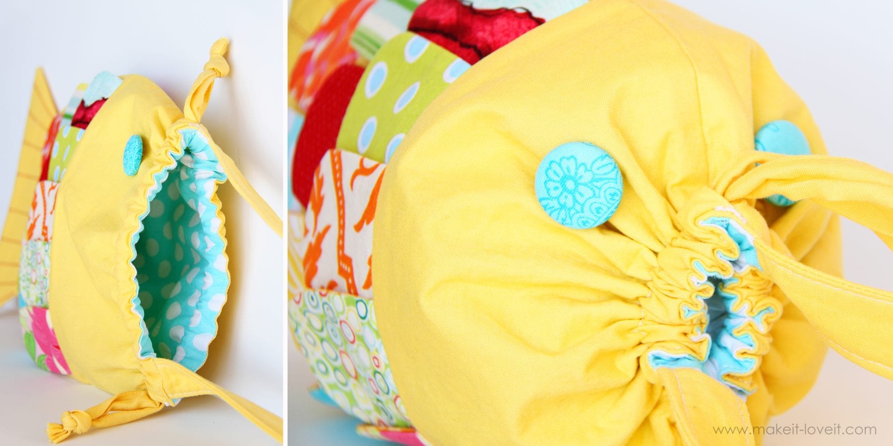 DIY Fabric Drawstring Fish Bag Free Sewing Patterns, Fabric Art DIY