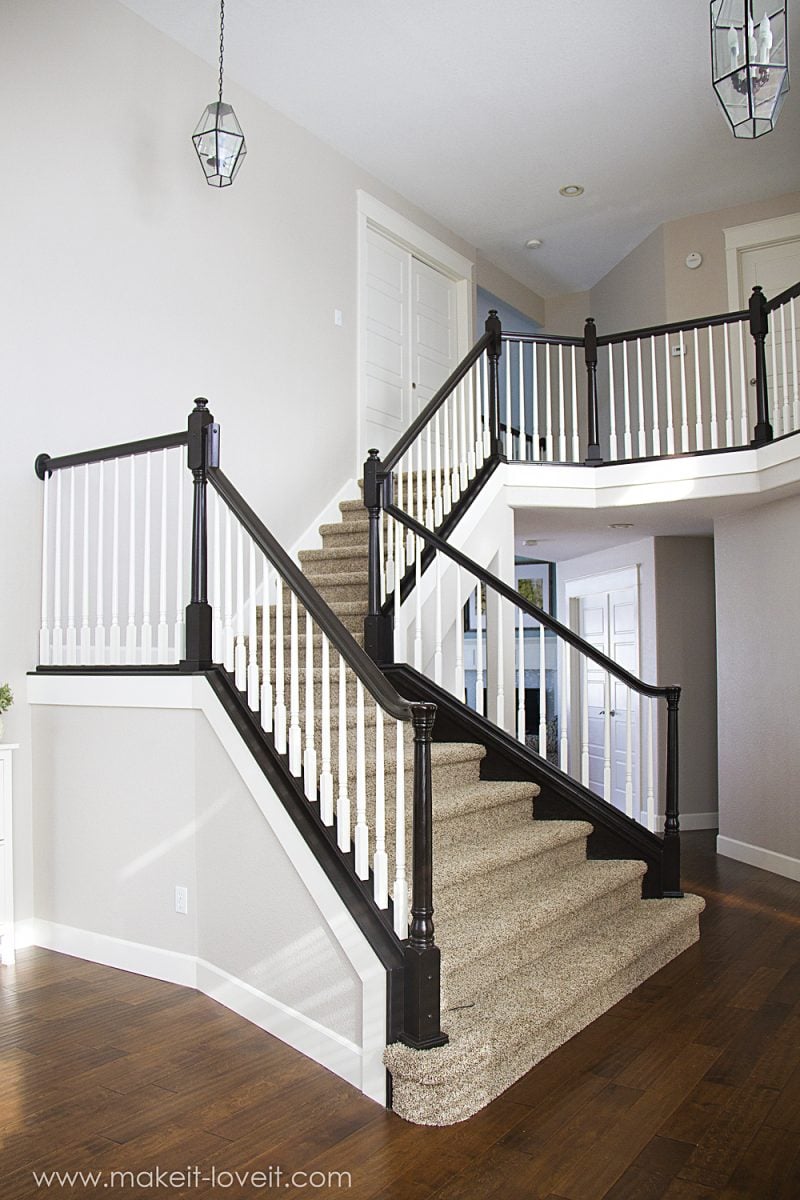 How to stain/paint an oak banister (the shortcut method…no sanding needed!)