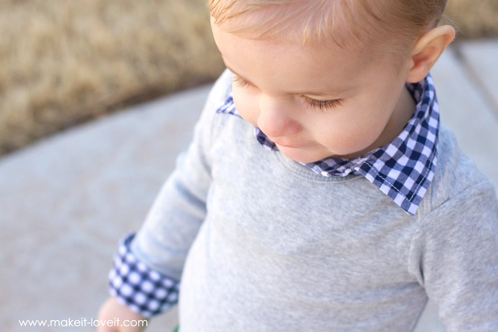 Make a 2-in-1 Preppy Shirt (from a onesie & outgrown button-up) | via Make It and Love It