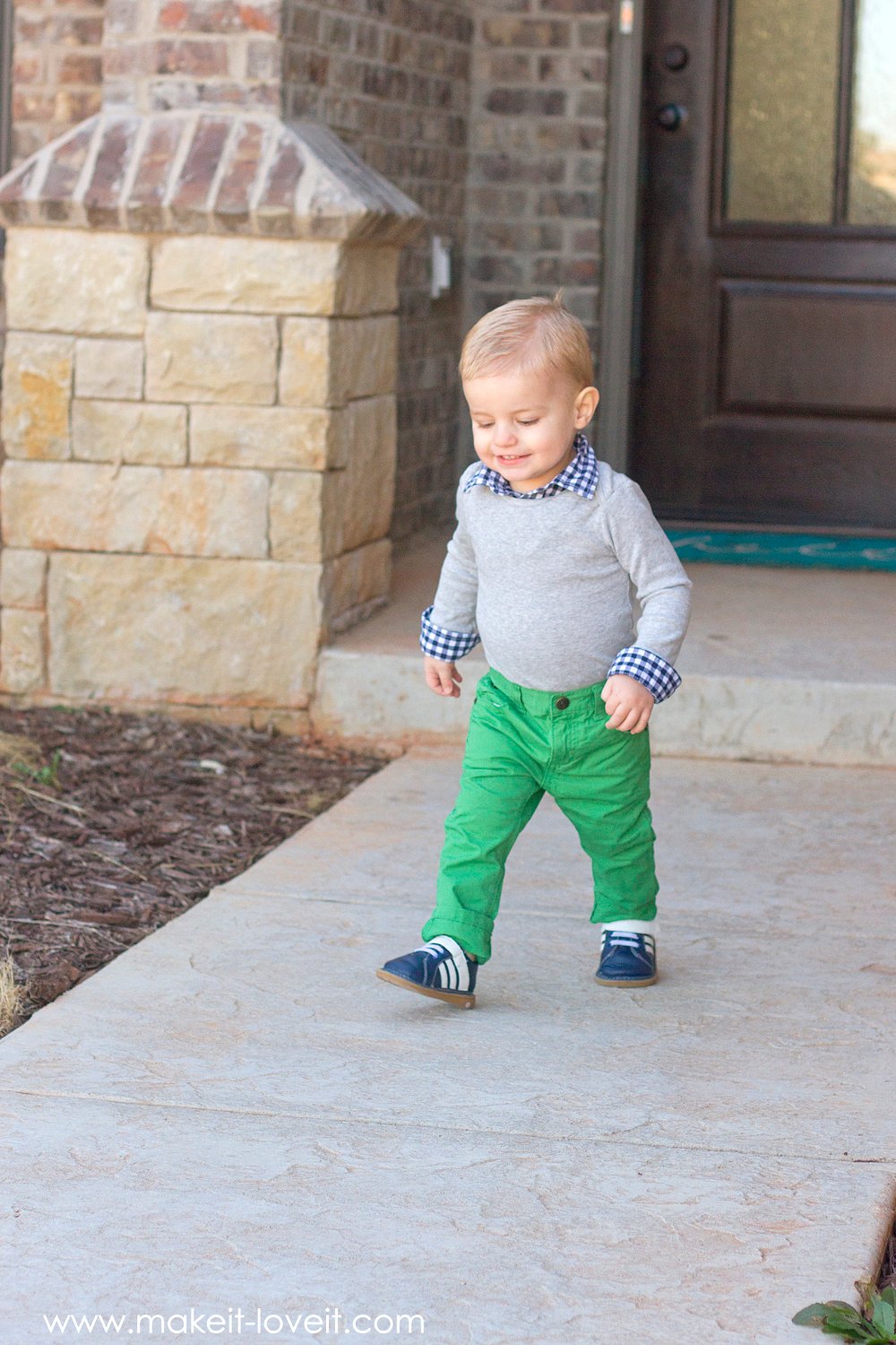 Make a 2-in-1 Preppy Shirt (from a onesie & outgrown button-up) | via Make It and Love It